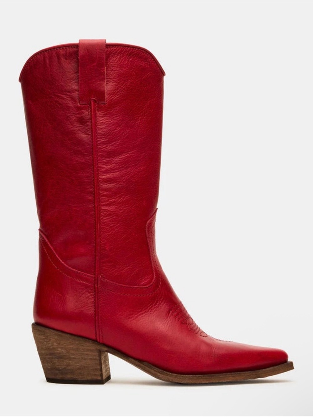 Steve Madden Vintage Red Leather Pointed Toe Western Booties - Picture 4 of 7